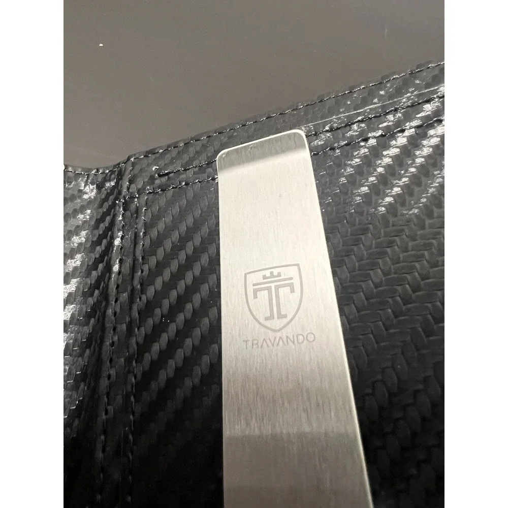 TRAVANDO Carbon Fiber Slim Wallet RFID Blocking Money‎ Clip ID Card Holder Black